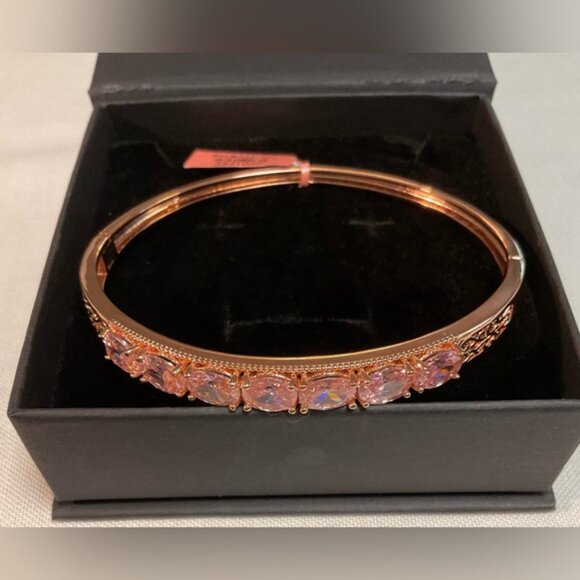 Vintage Rose Gold Bracelet Pink Gemstones Simple Clasp - Picture 13 of 16